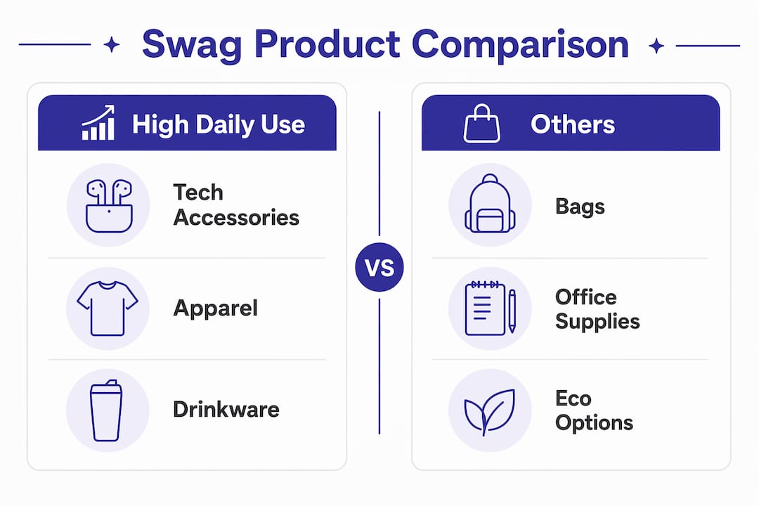Infographic comparing high daily use swag categories with others