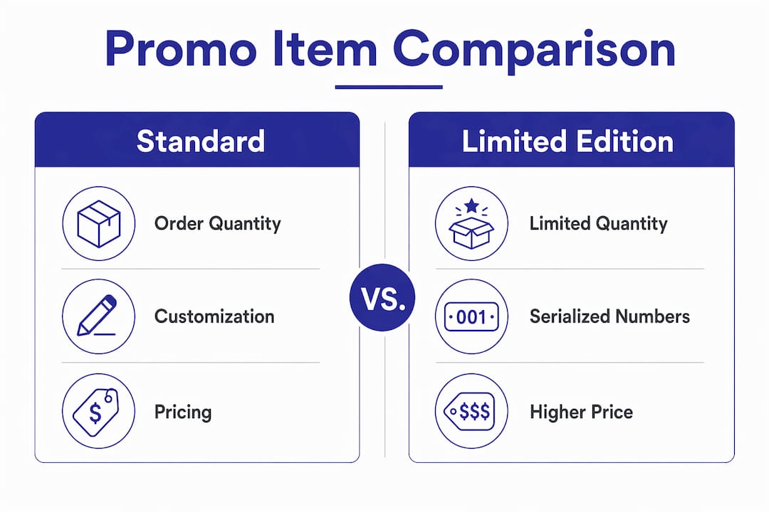 Infographic comparing standard vs limited edition promo items