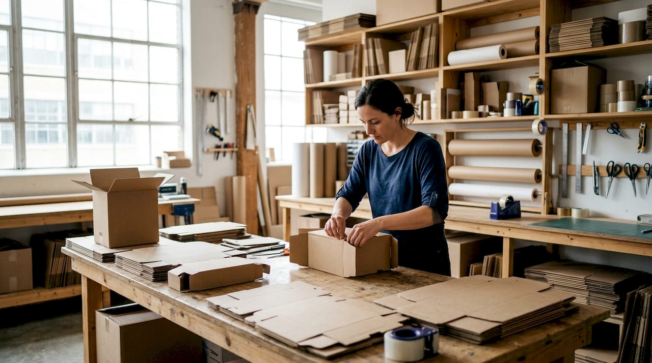 Hands assembling folding carton packaging