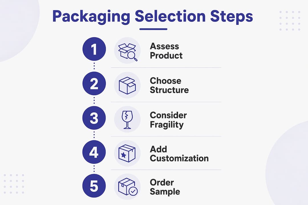 Infographic showing steps to choose promotional packaging