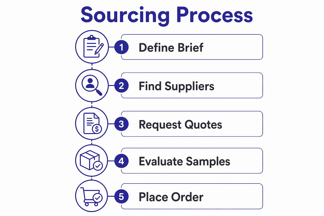 Infographic showing promotional product sourcing steps