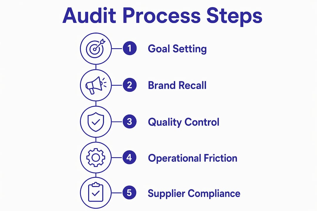 Infographic illustrating the five key steps of a promotional product audit
