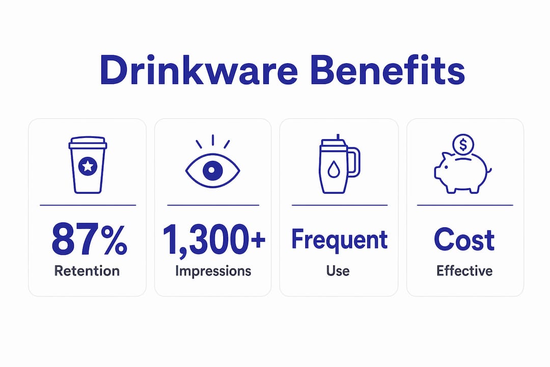 Infographic highlighting key benefits of promotional drinkware