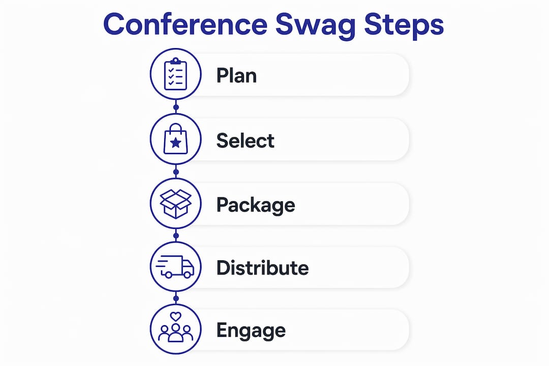 Infographic showing 5 steps to effective swag bags
