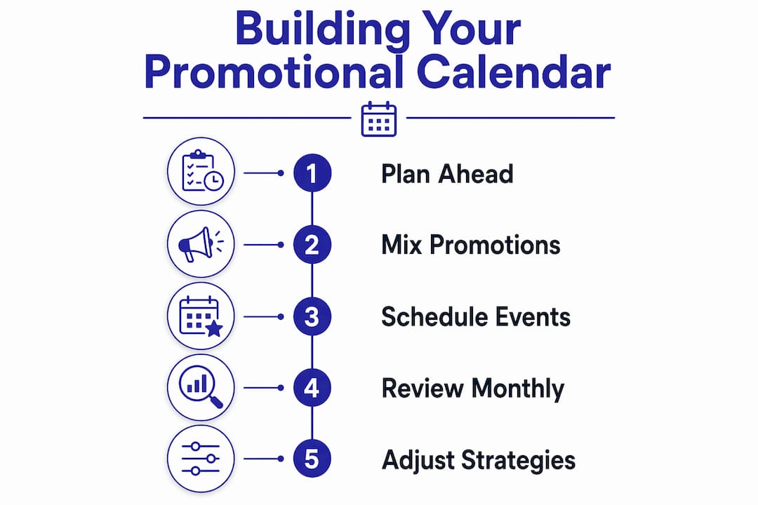 Infographic showing steps to build promotional calendar