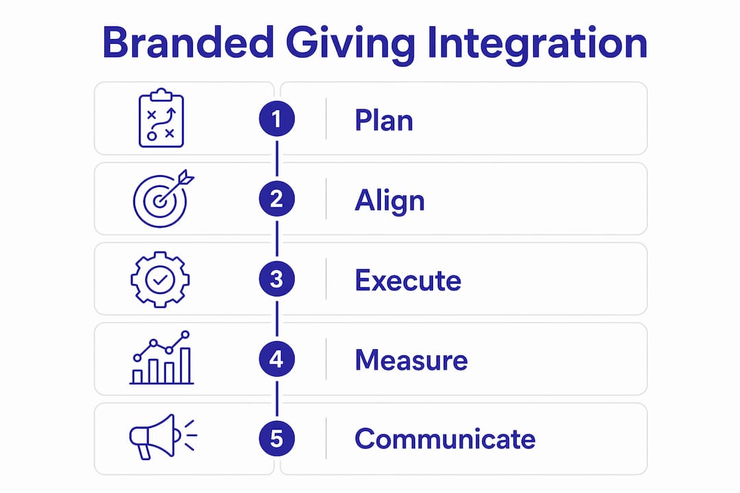 Infographic illustrating steps for integrating branded giving