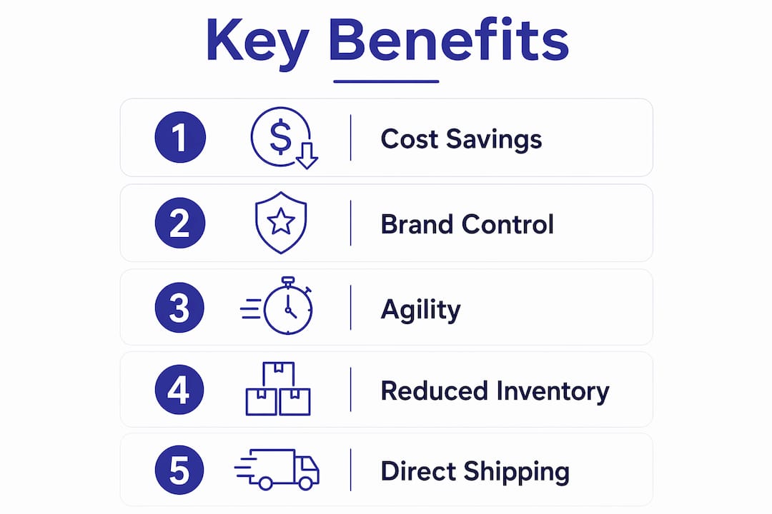Infographic showing key benefits of promotional drop shipping