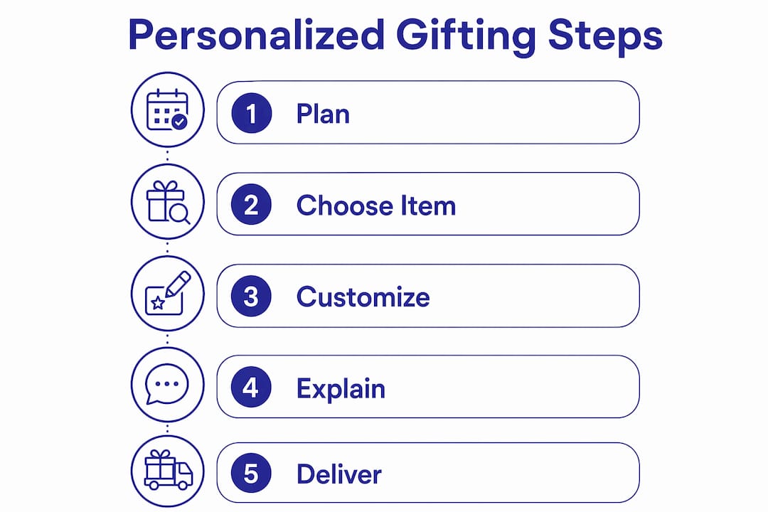Infographic showing steps to personalize corporate gifts