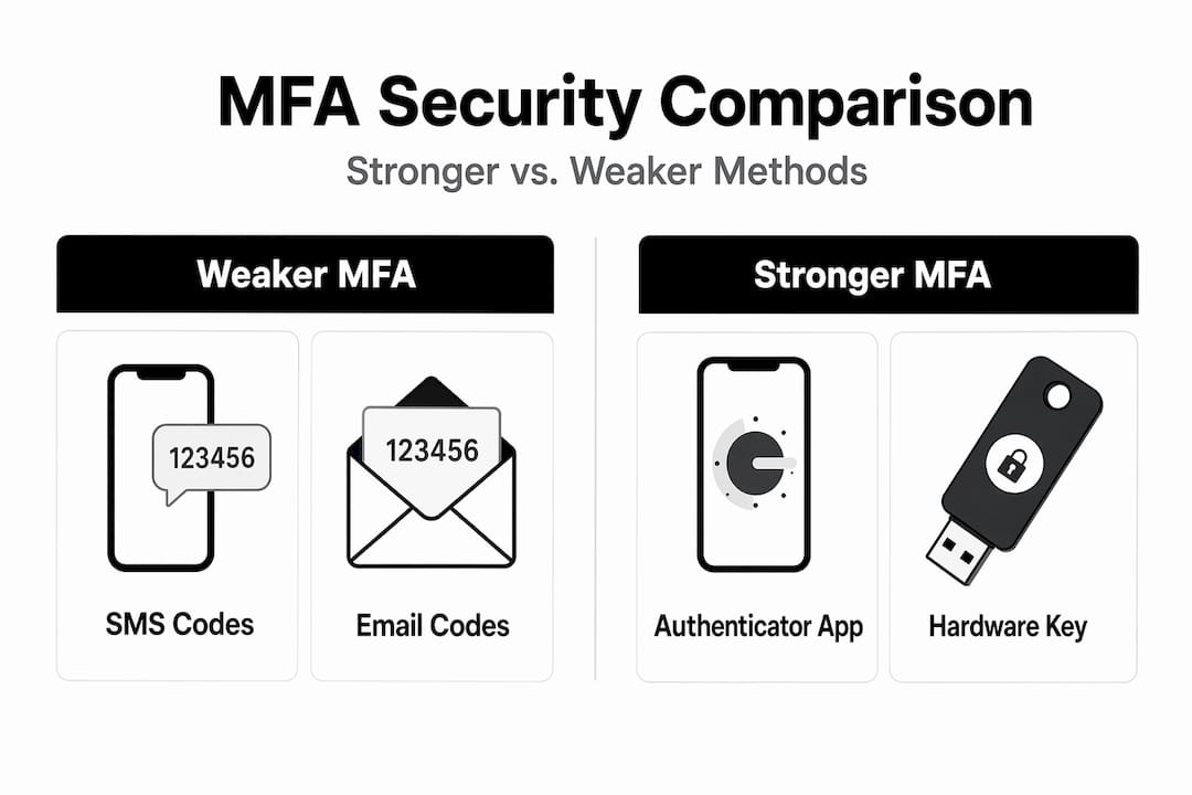 Infographic comparing strong and weak MFA methods