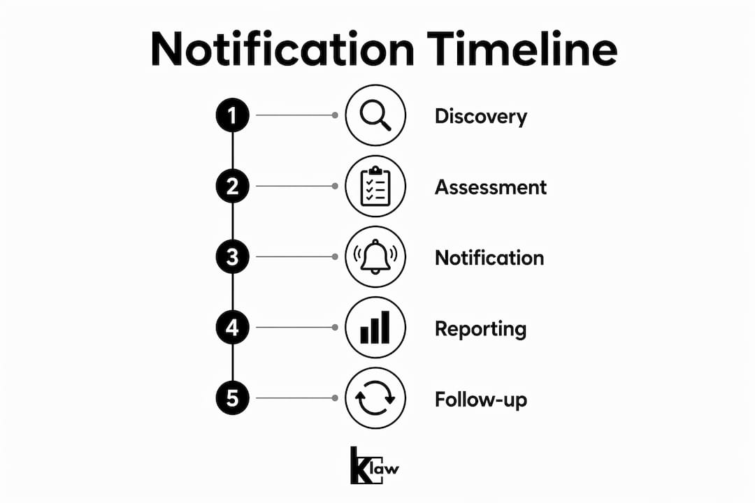 Infographic showing data breach notification timeline steps