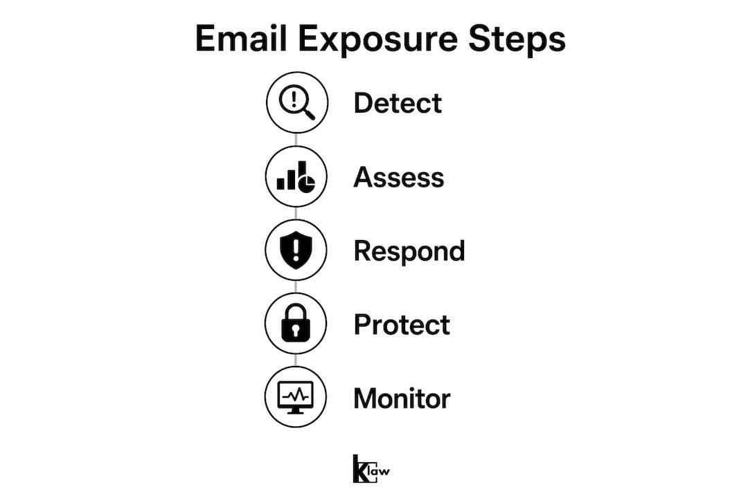 Infographic showing steps to handle email exposure risk