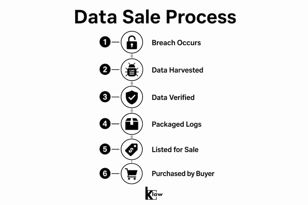 Infographic illustrating stolen data sale stages
