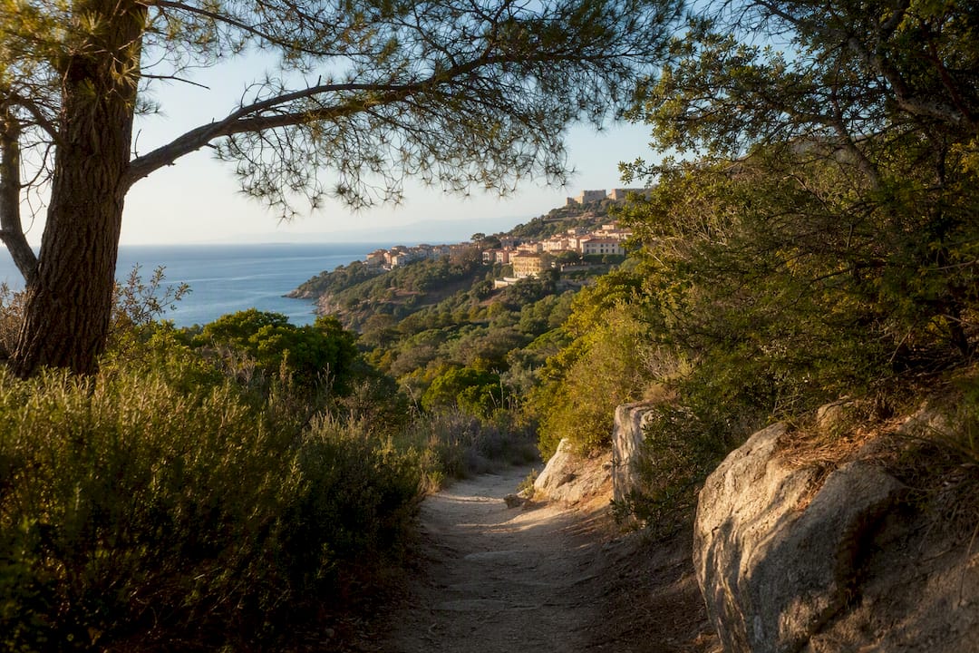 Cammino sull'Elba in direzione di un pittoresco borgo collinare