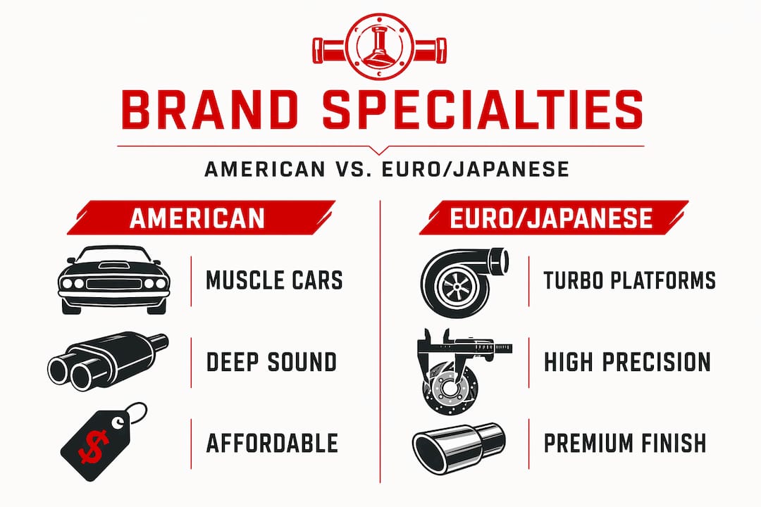 Infographic comparing American and Euro exhaust brands