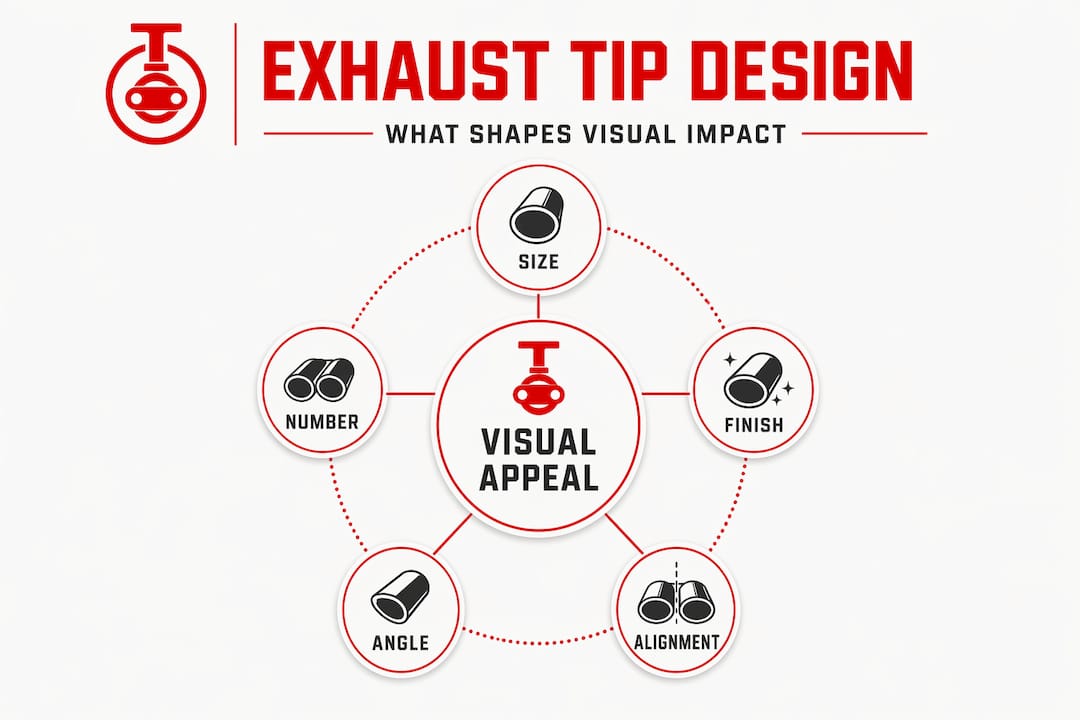 Infographic showing key design elements of exhaust tips