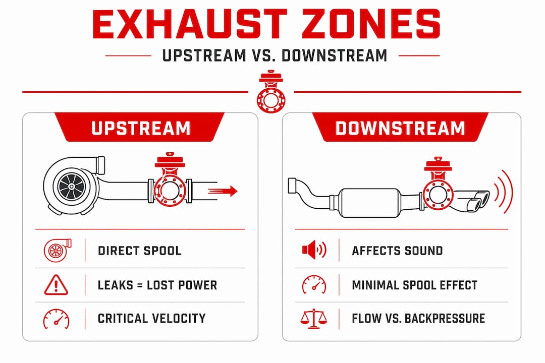 Infographic comparing upstream and downstream exhaust effects