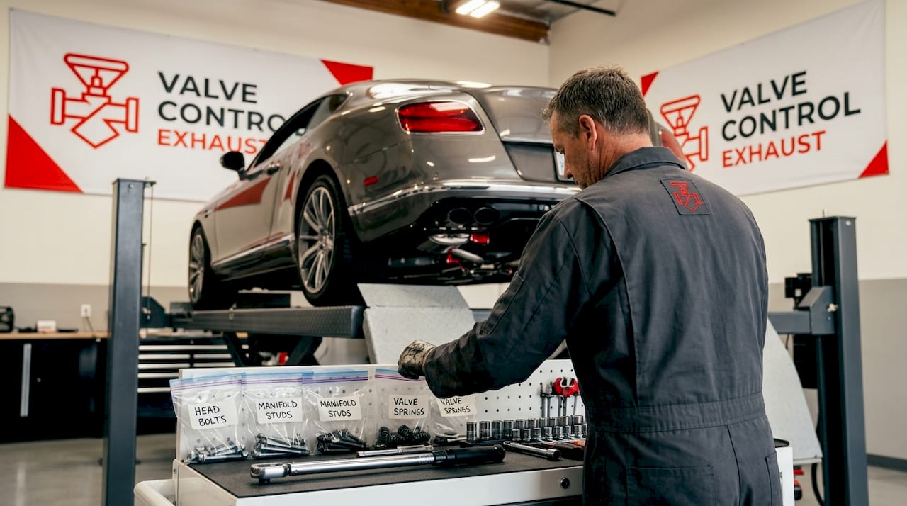 Mechanic removing cylinder head in luxury sports car repair