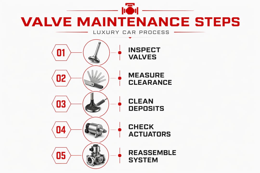 Infographic with valve maintenance process step list