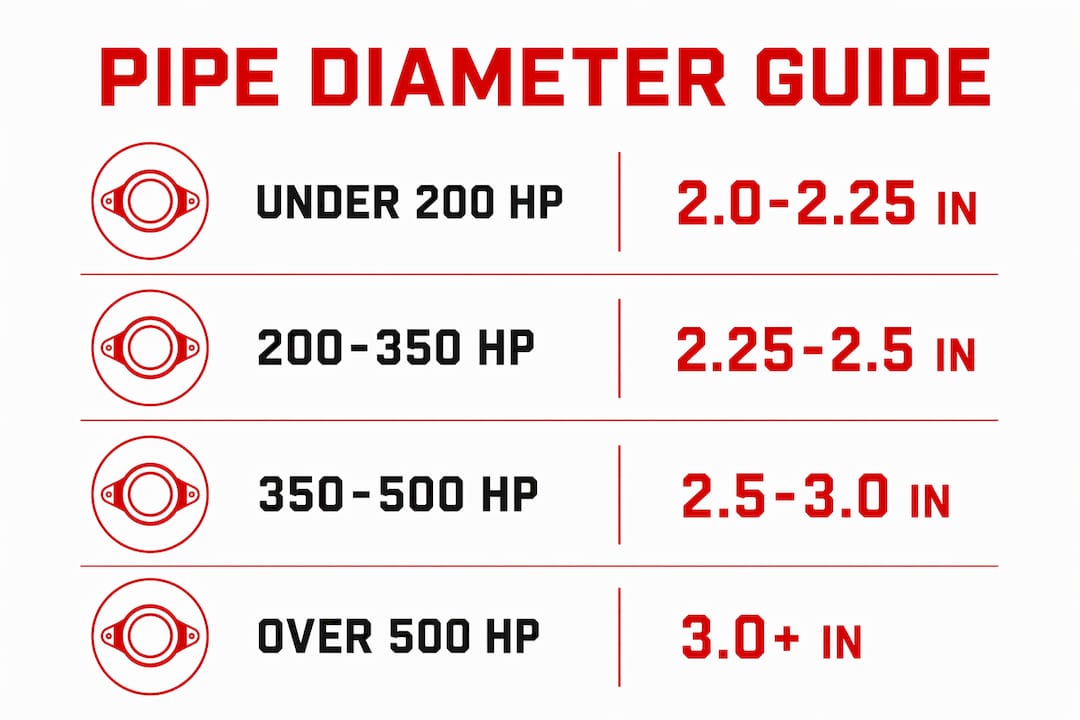Infographic showing pipe diameter recommendations by horsepower