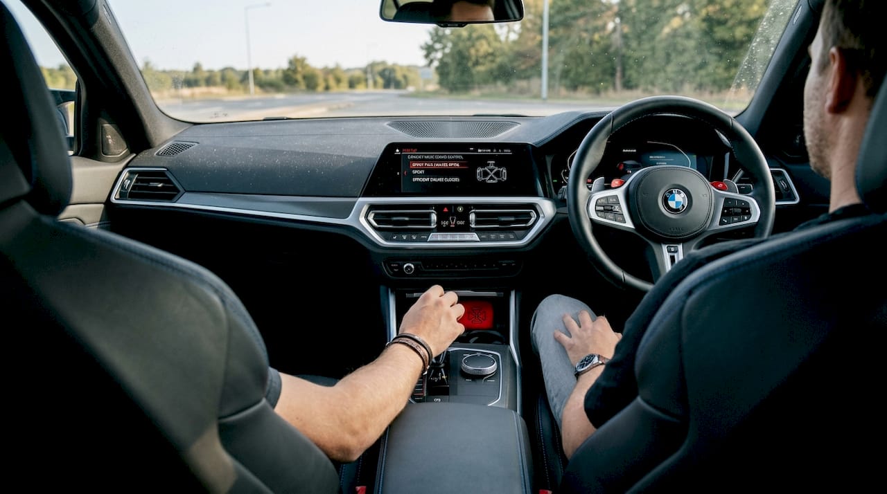 BMW M dashboard with exhaust sound control screen