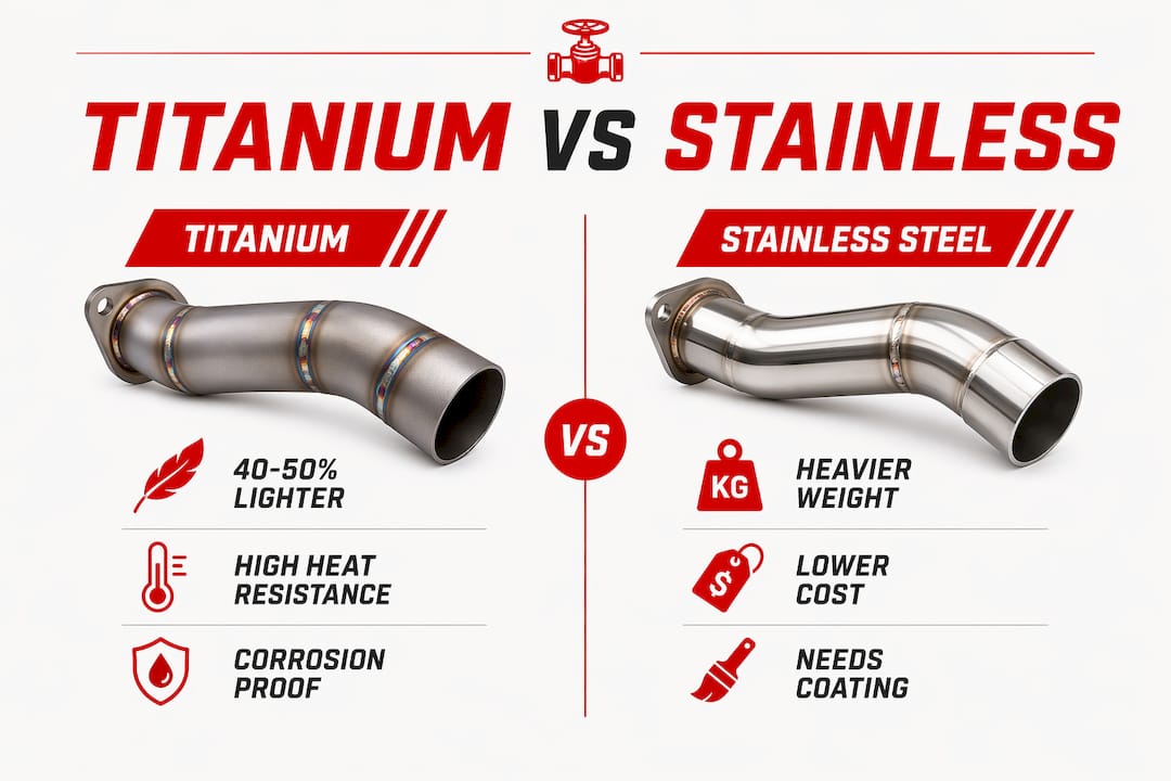 Comparison infographic of titanium and stainless steel exhausts