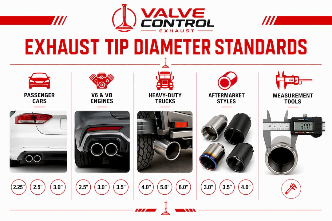 Infographic of exhaust tip diameter standards hierarchy