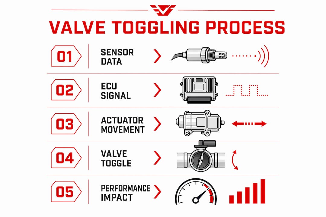 Infographic showing automatic exhaust valve toggling process
