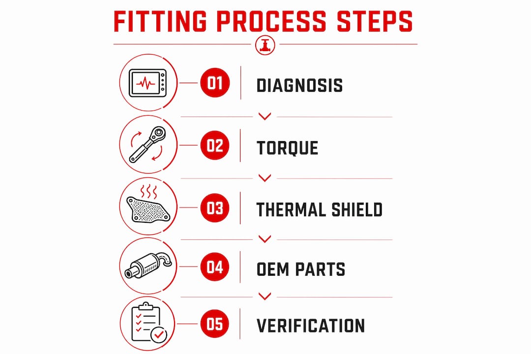 Infographic illustrating luxury exhaust fitting process steps