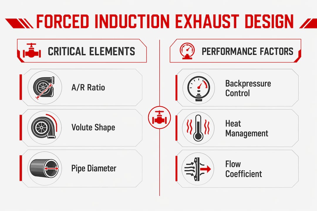 Infographic comparing exhaust design elements and performance factors