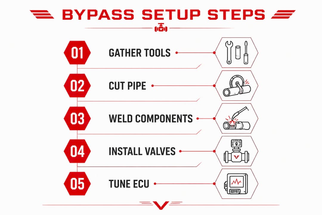 Infographic showing exhaust bypass installation steps