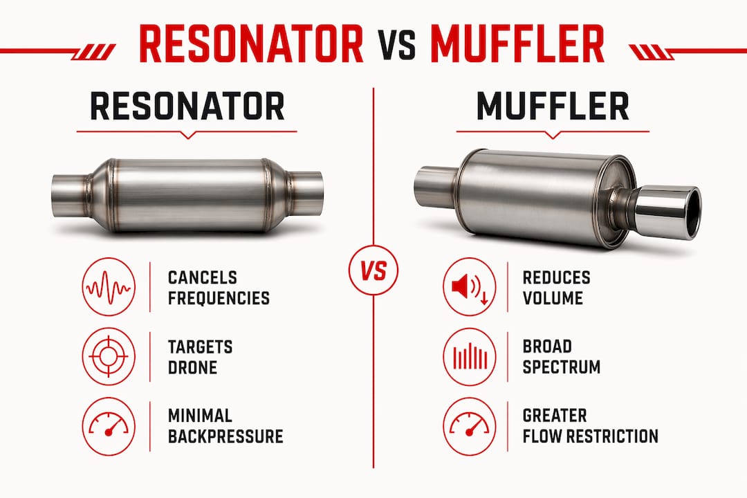 Infographic comparing resonator and muffler functions