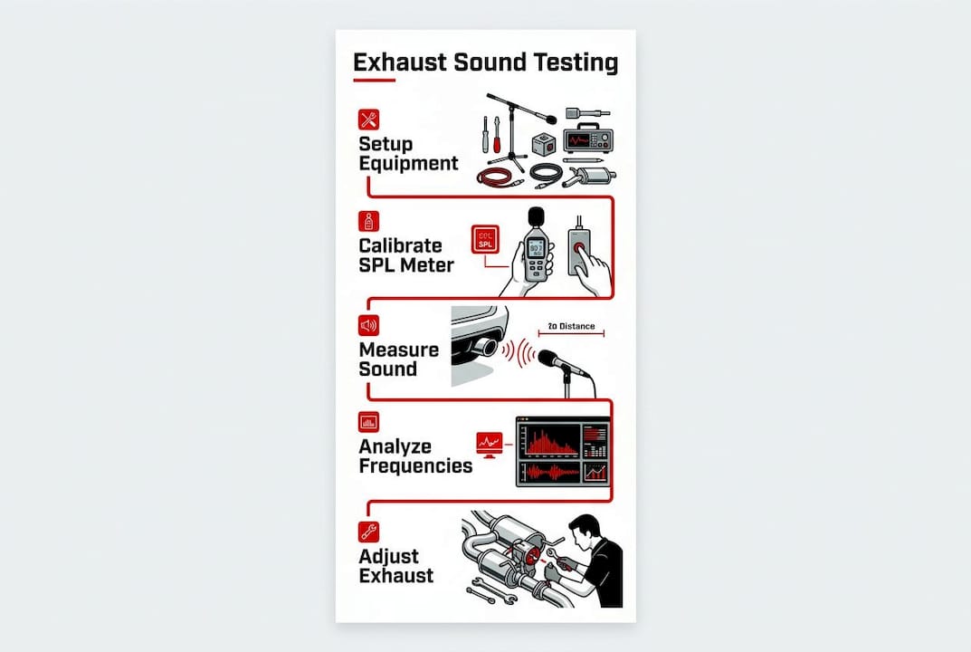 Infographic outlining steps for aftermarket exhaust sound testing