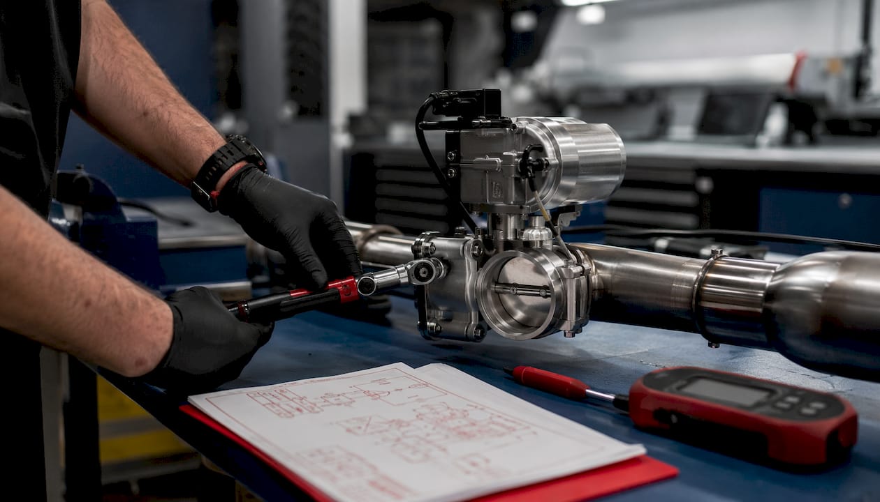 Electric actuator connected to exhaust valve components