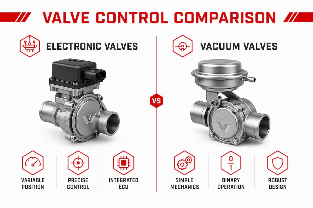 Infographic comparing electronic and vacuum exhaust valves