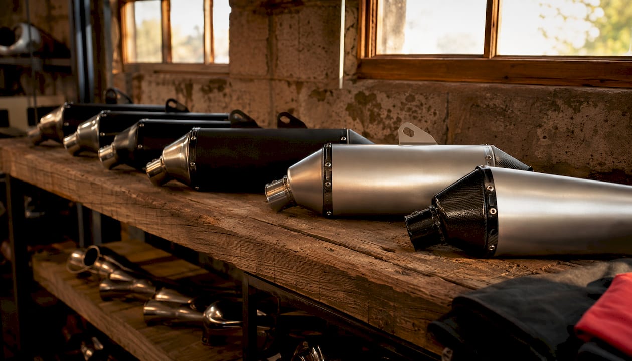 GPR slip-on exhausts displayed on retail shelf