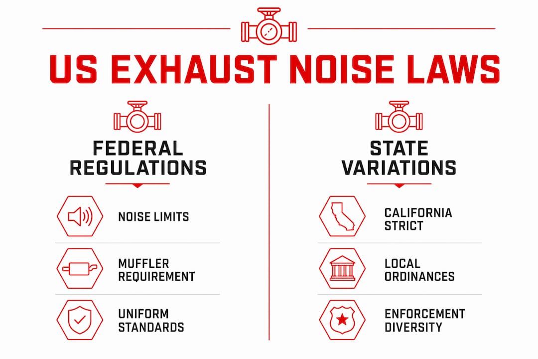 Infographic comparing federal versus state exhaust noise rules