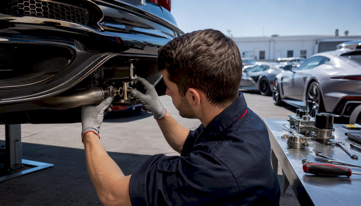 Technician installing valve actuator on exhaust