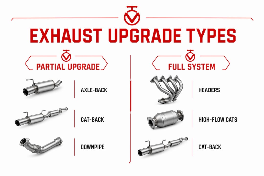 Infographic comparing partial vs full exhaust upgrades