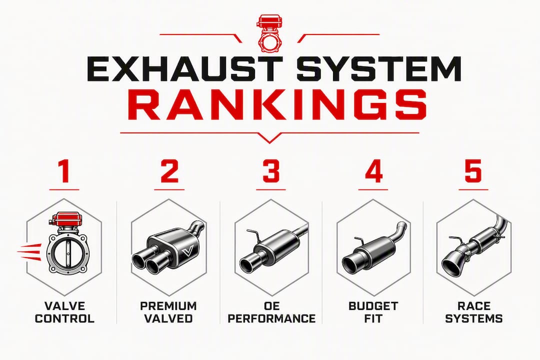 Infographic showing ranked exhaust system categories