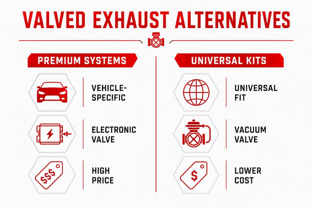 Infographic comparing valved exhaust alternative categories