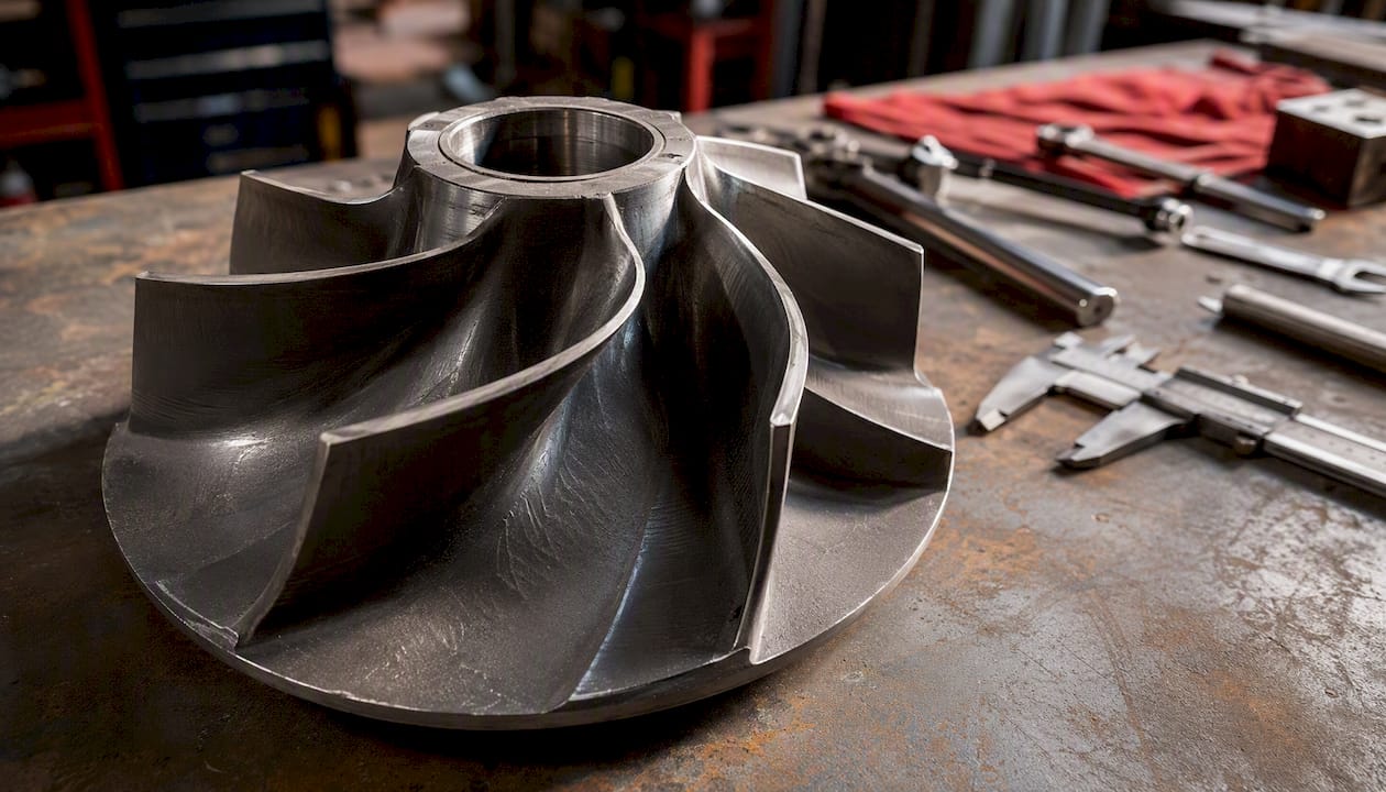 Close-up of industrial centrifugal fan impeller