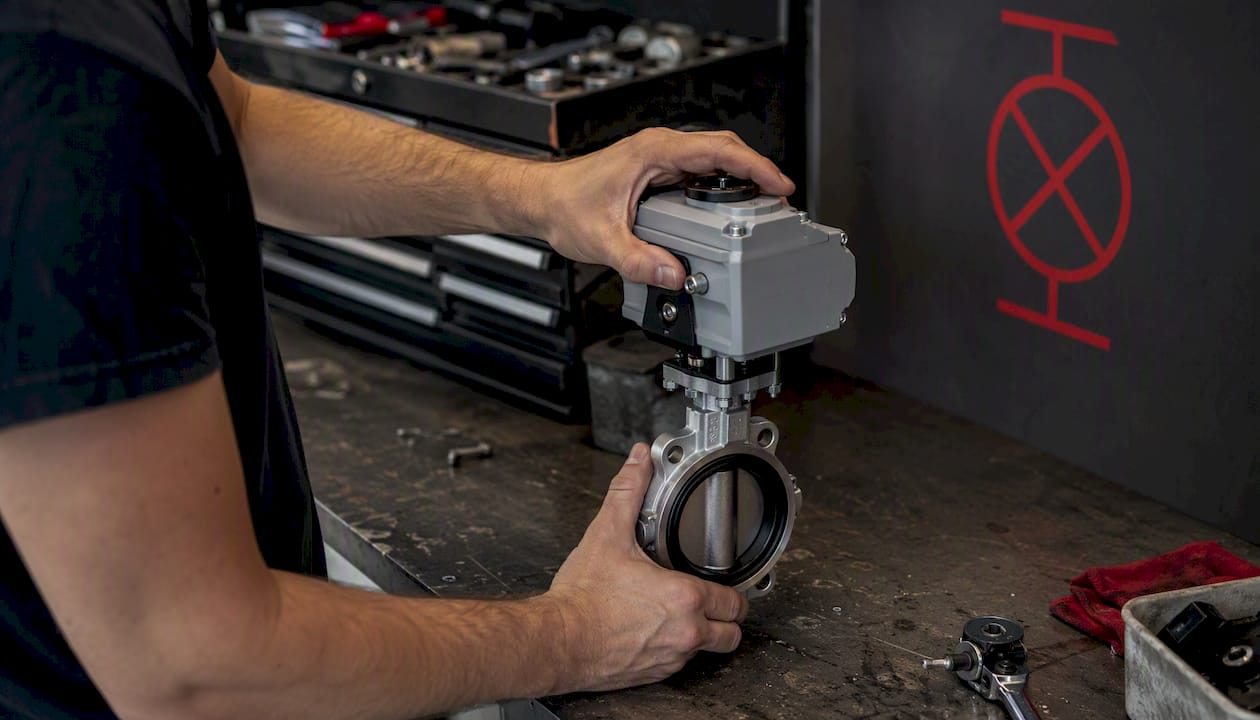 Electric actuator adjusting butterfly valve by hand