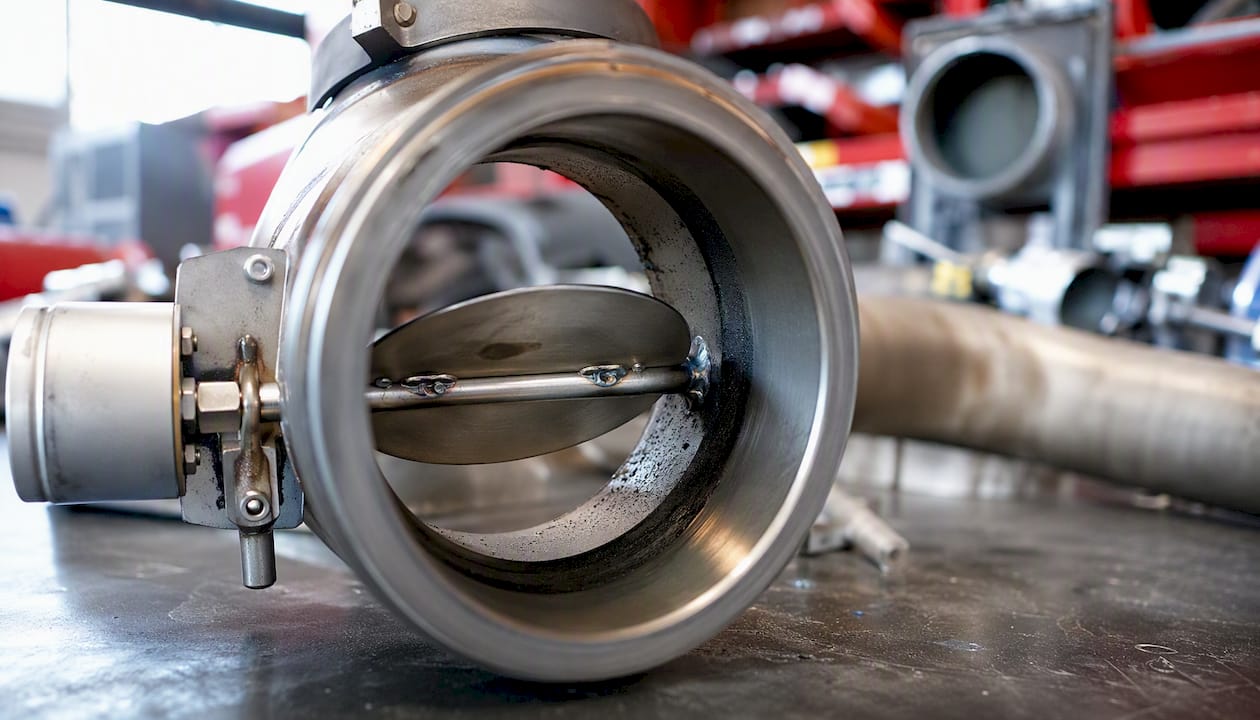 Butterfly valve inside valved exhaust pipe