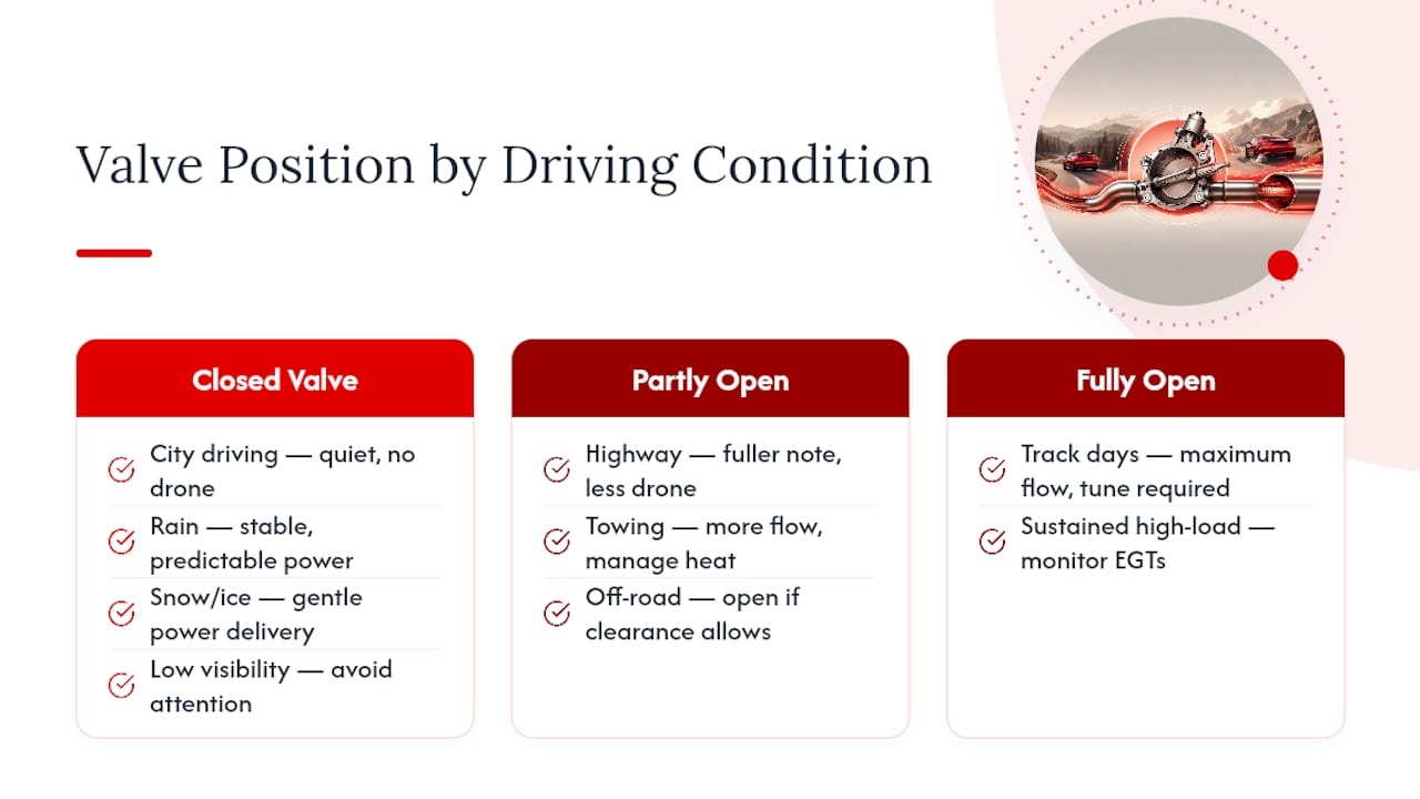 Diagram of valve positions by driving condition