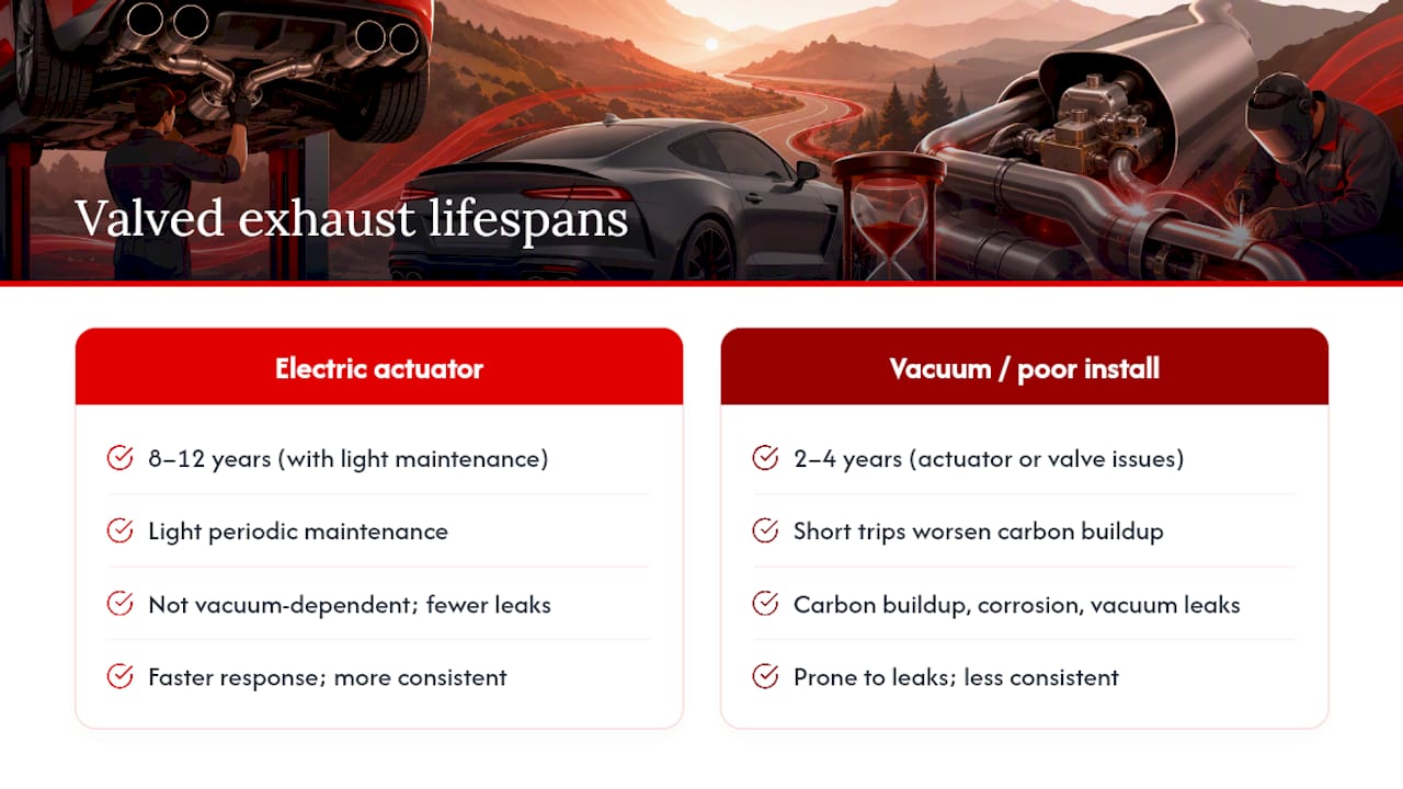 Comparison of valved exhaust lifespans