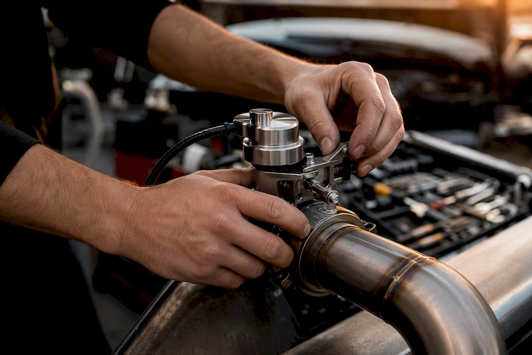 Hands adjusting exhaust valve actuator