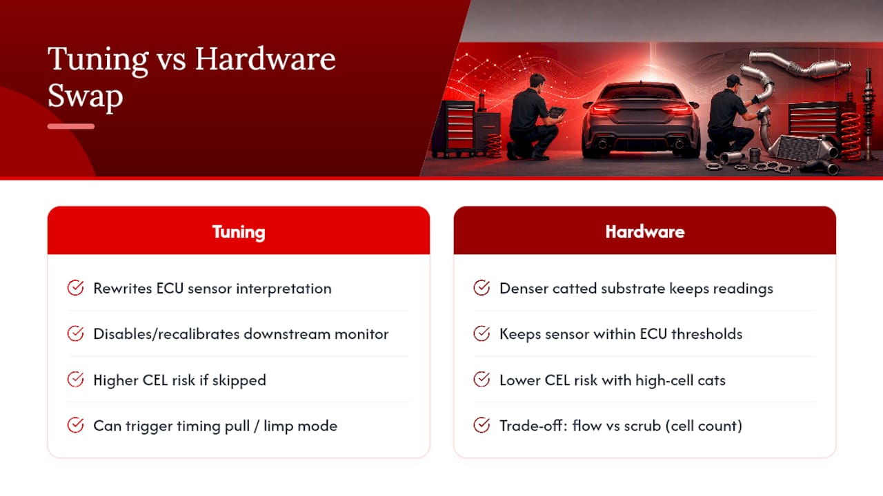 Diagram comparing tuning and hardware solutions for CEL
