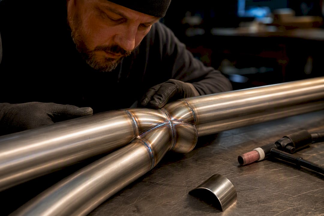 Even TIG weld bead on exhaust crossover junction