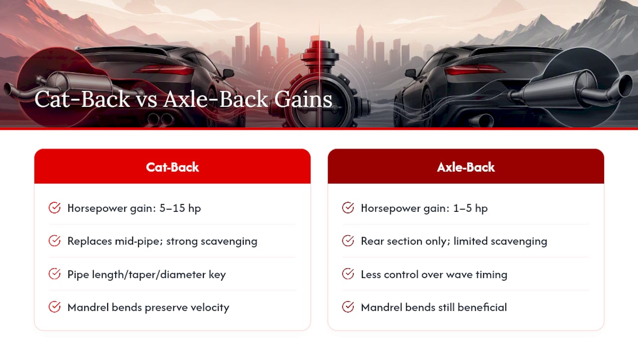Cat-back and axle-back horsepower range comparison