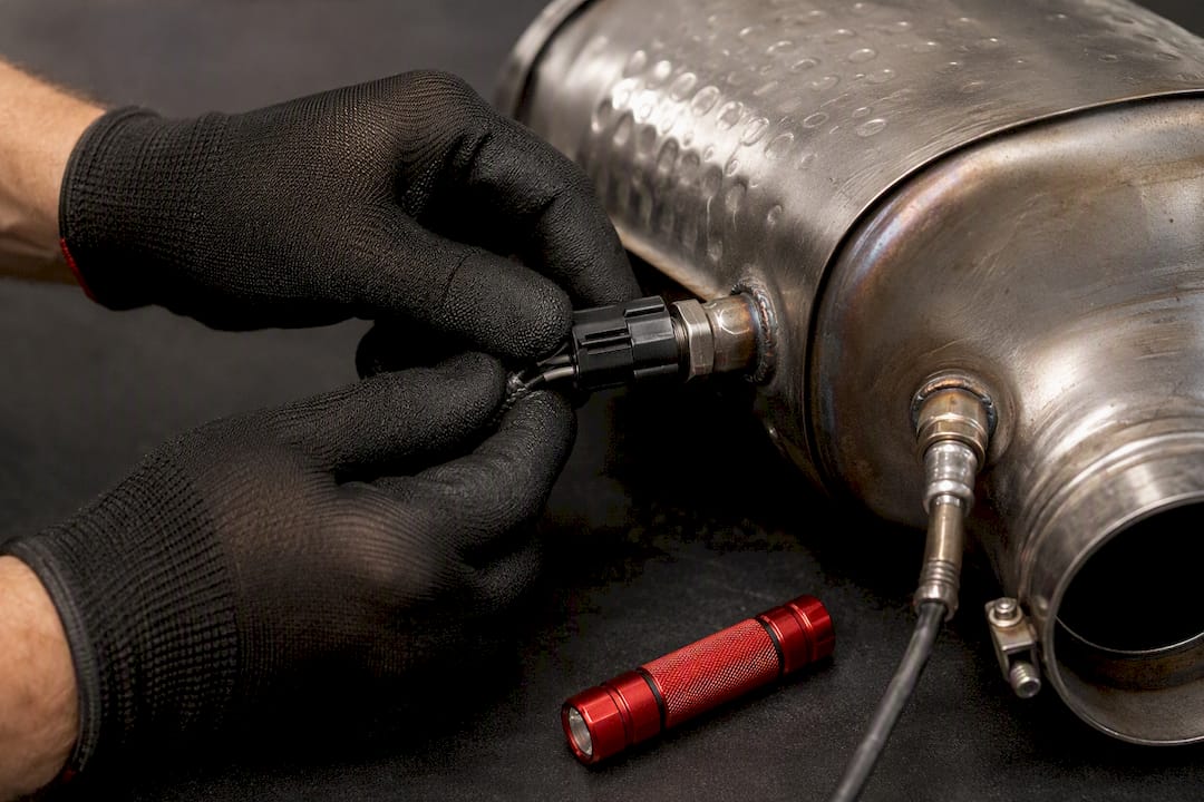 Technician checking a particulate filter sensor connector
